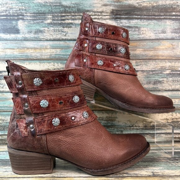Circle G Harness Boot Womens Size 9 Brown Leather Moto Western Wear Short Ankle - Picture 1 of 11